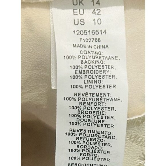 Ivory Cream Embroidered  Balloon Sleeves Lined Statement Dress Womens Size 10 - Picture 13 of 16